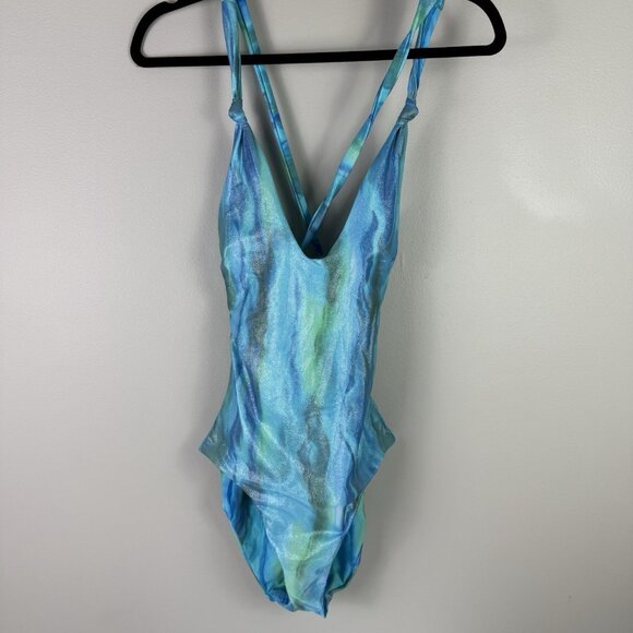 Becca by Rebecca Virtue Solar Energy One Piece Swimsuit M Blue Green Metallic - Picture 3 of 9